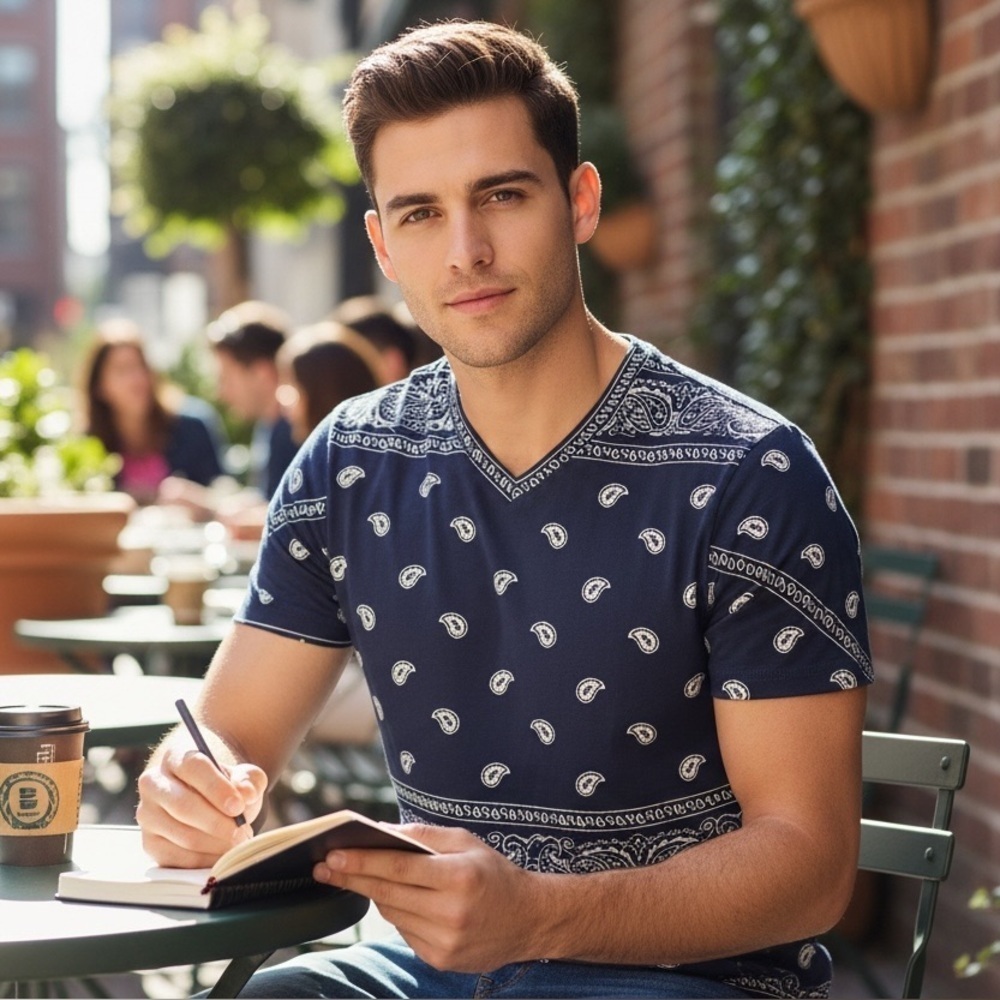 🧿 American Rag Navy Bandana Print V-Neck Tee – Size Medium 🧿